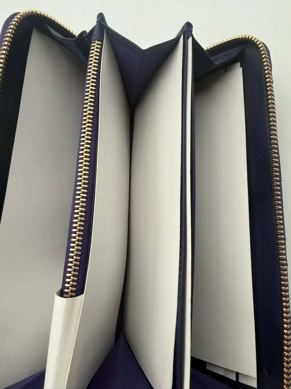 Dior Patent Quilted Zip Wallet in Deep Purple with Gold Charms